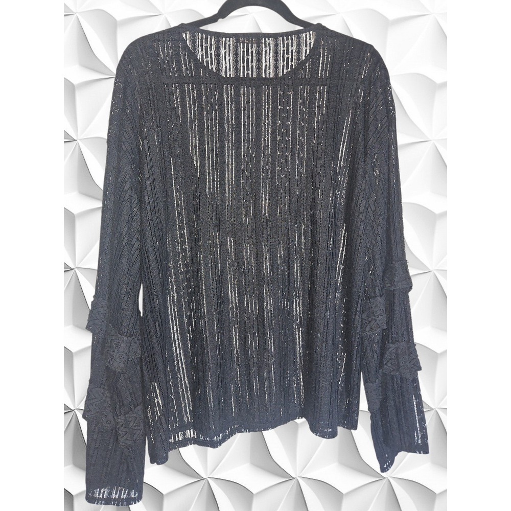 Zara Trafaluc Black Sheer Lace Ruffle Sleeve Knit Top Large